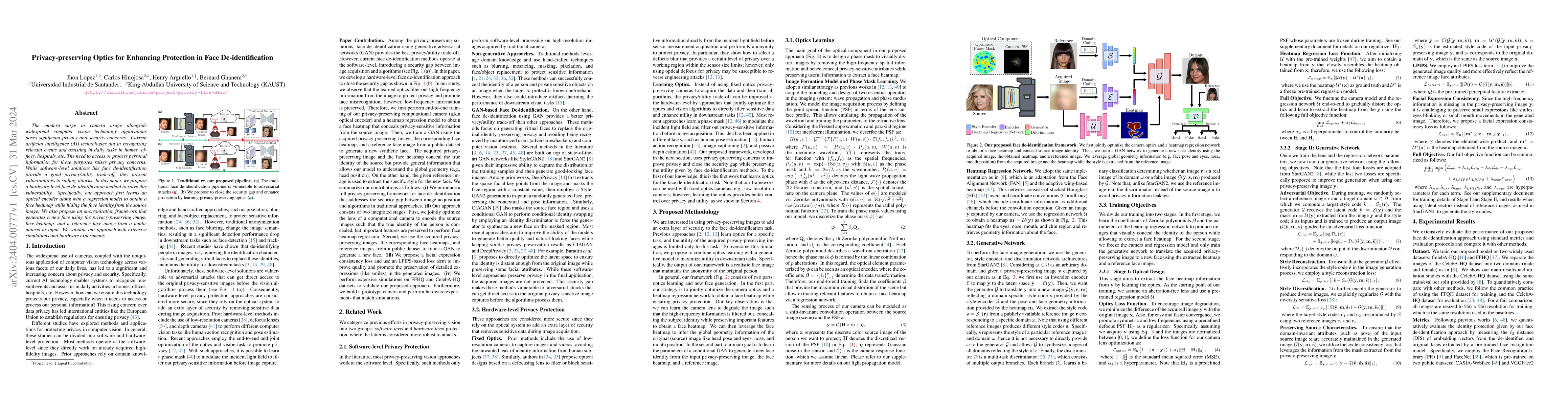 Thumbnail for Privacy-preserving Optics for Enhancing Protection in Face
  De-identification