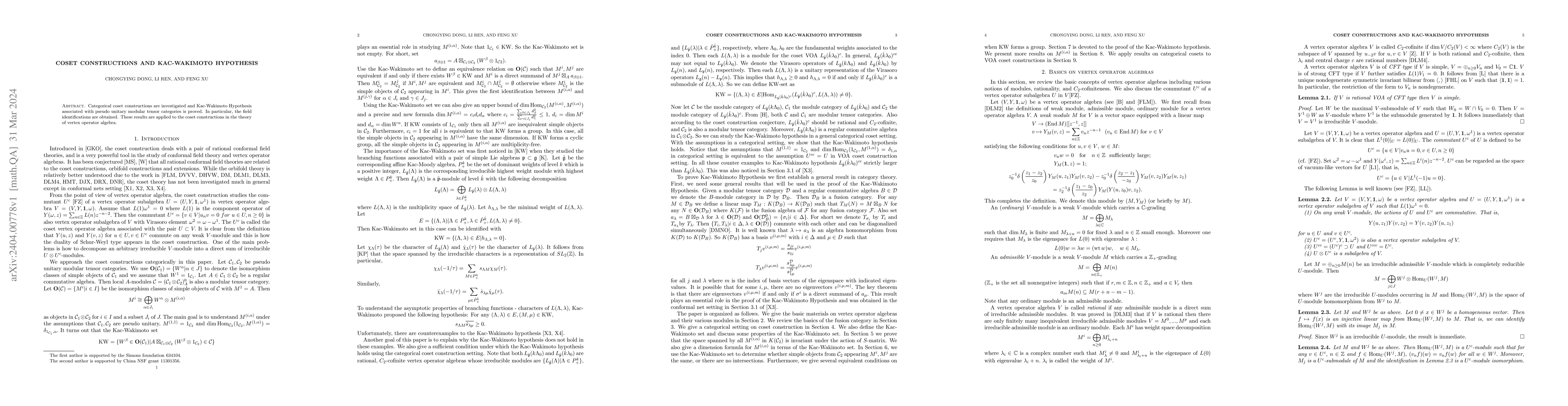 Thumbnail for Coset constructions and Kac-Wakimoto Hypothesis