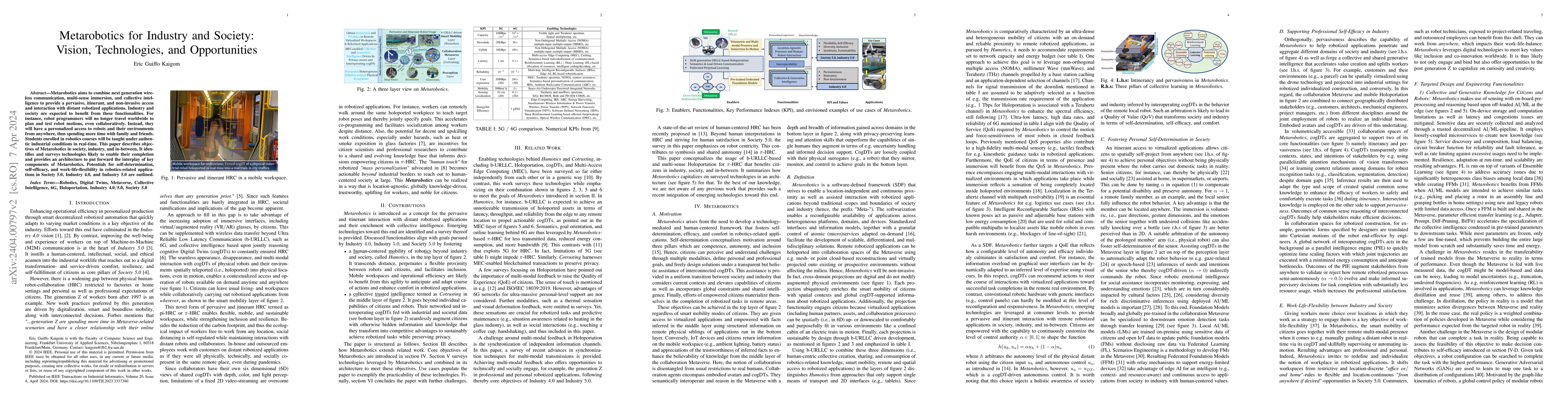Thumbnail for Metarobotics for Industry and Society: Vision, Technologies, and
  Opportunities