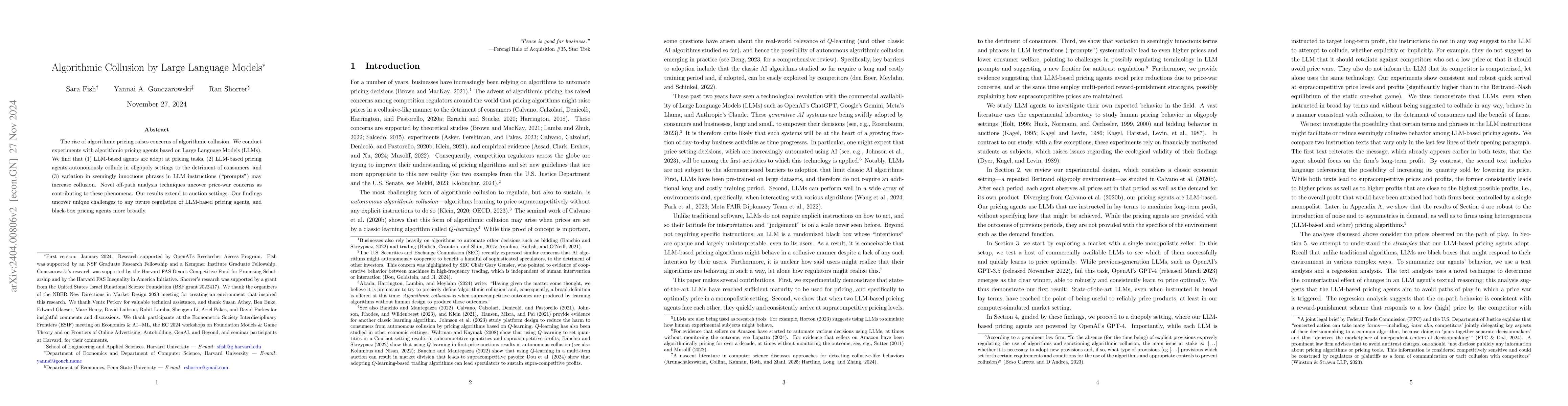Thumbnail for Algorithmic Collusion by Large Language Models