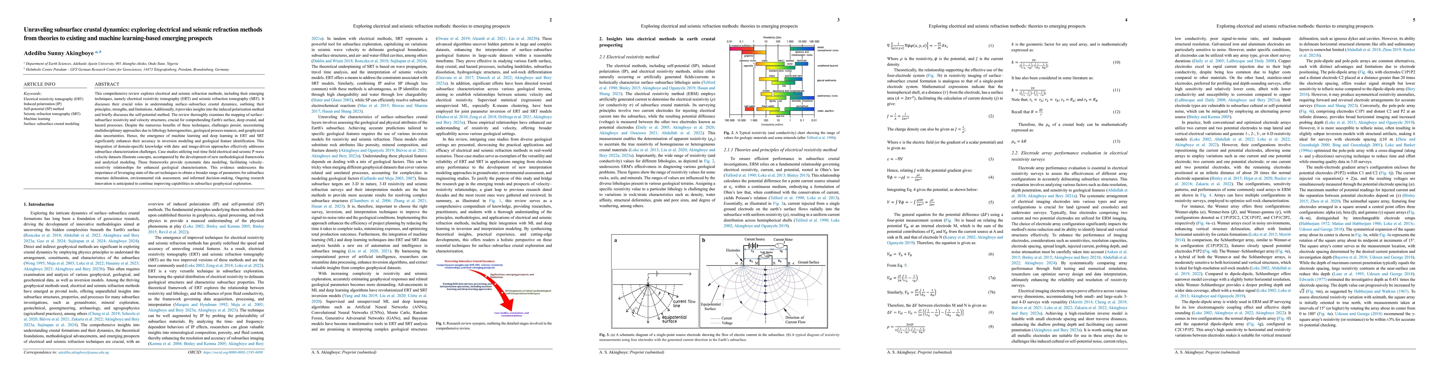 Thumbnail for Unraveling subsurface crustal dynamics: exploring electrical and seismic
  refraction methods from theories to existing and machine learning-based
  emerging prospects