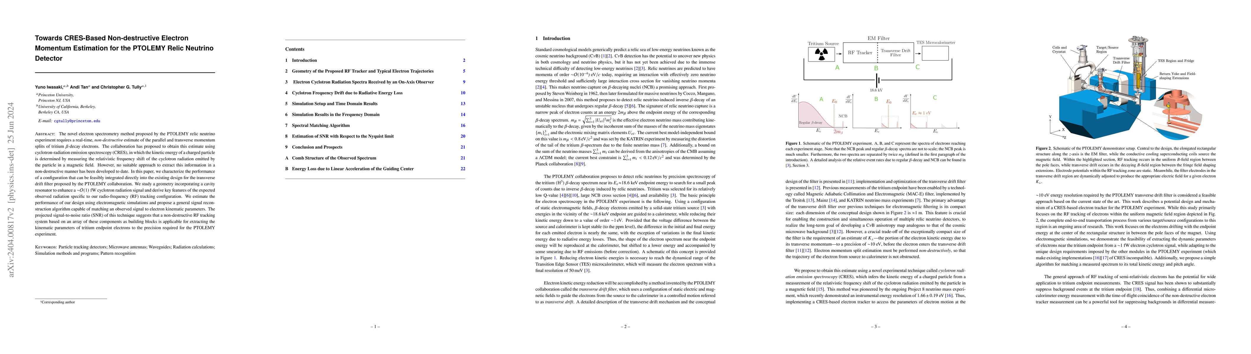 Thumbnail for Towards CRES-Based Non-destructive Electron Momentum Estimation for the
  PTOLEMY Relic Neutrino Detector