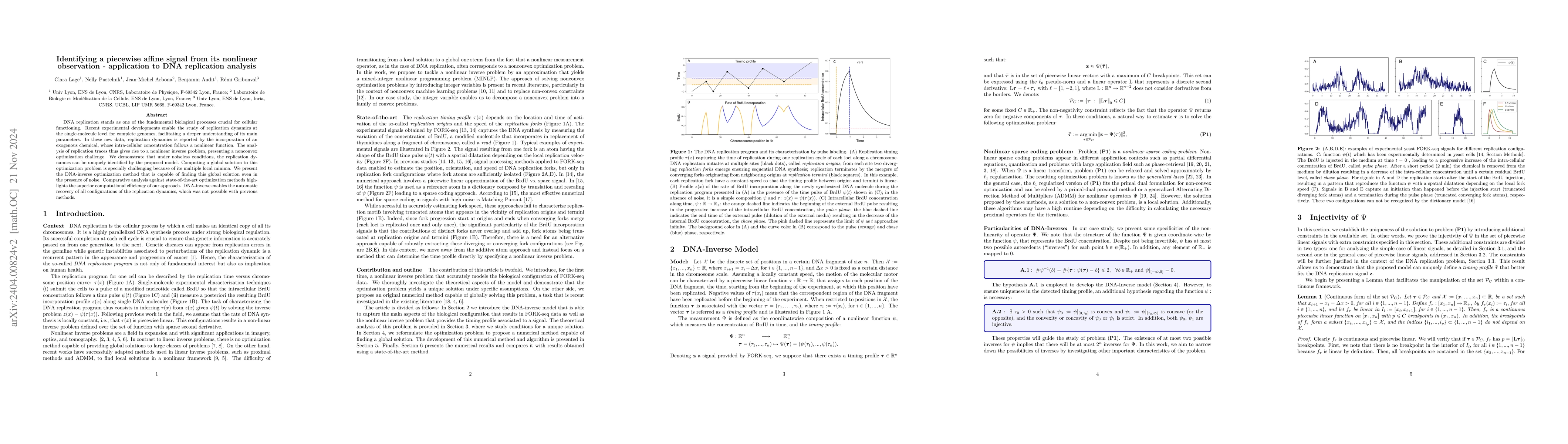 Thumbnail for Identifying a piecewise affine signal from its nonlinear observation --
  application to DNA replication analysis