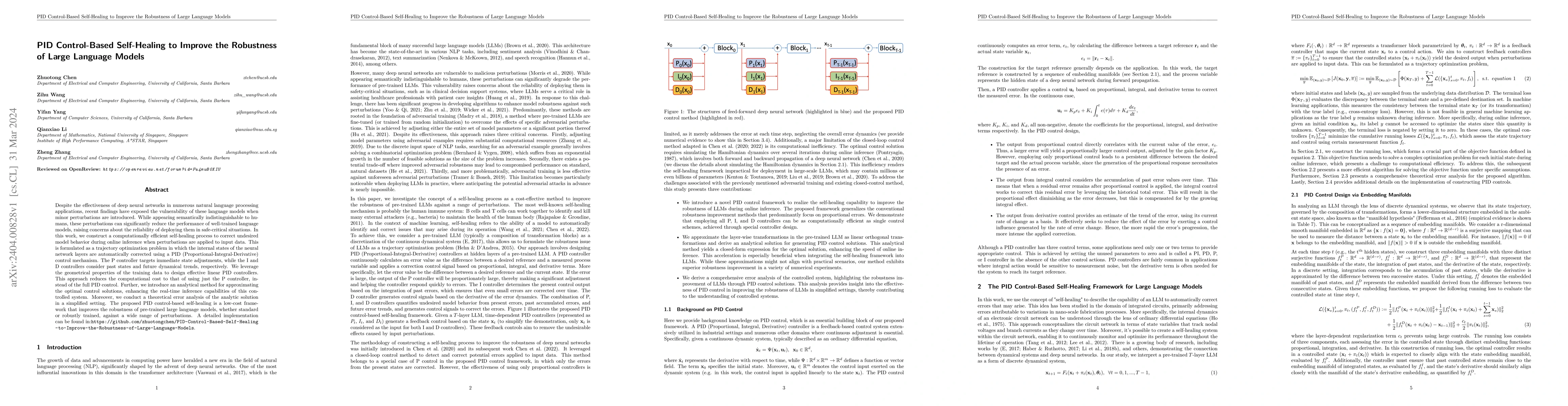 Thumbnail for PID Control-Based Self-Healing to Improve the Robustness of Large
  Language Models