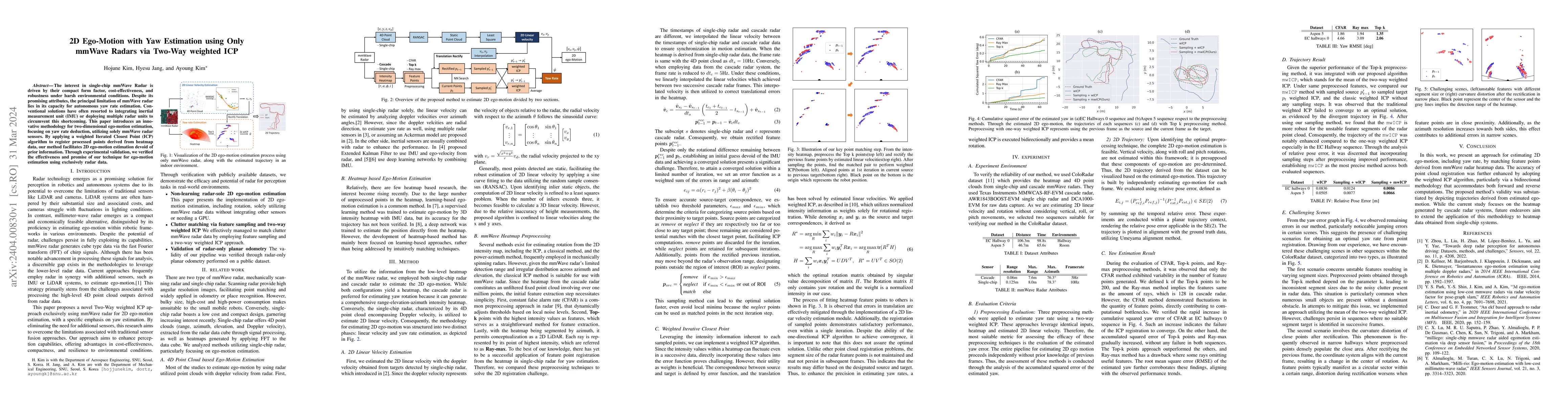 Thumbnail for 2D Ego-Motion with Yaw Estimation using Only mmWave Radars via Two-Way
  weighted ICP