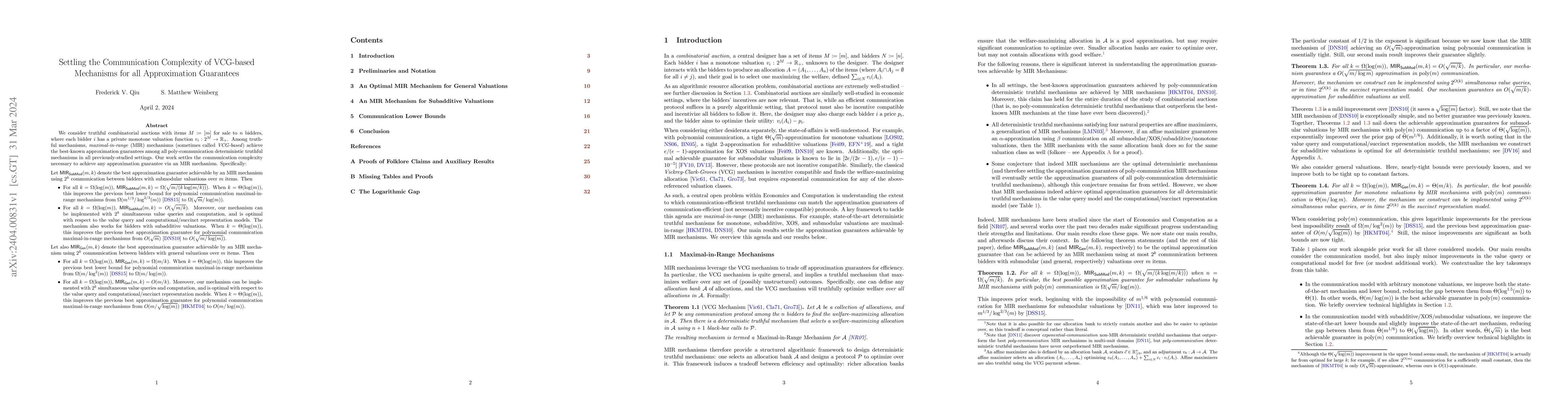 Thumbnail for Settling the Communication Complexity of VCG-based Mechanisms for all
  Approximation Guarantees