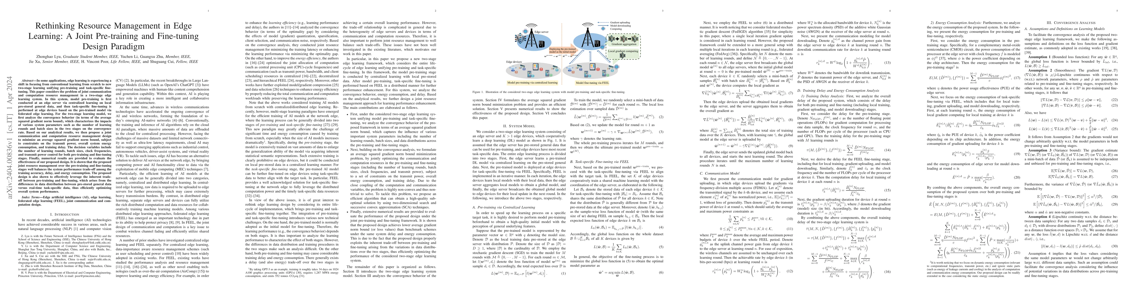 Thumbnail for Rethinking Resource Management in Edge Learning: A Joint Pre-training
  and Fine-tuning Design Paradigm