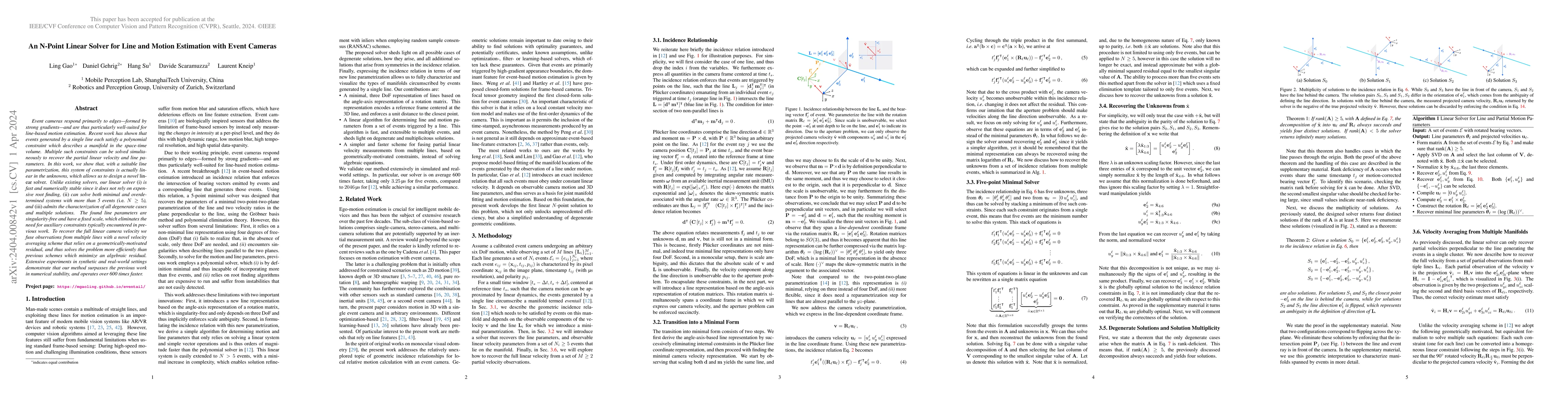 Thumbnail for An N-Point Linear Solver for Line and Motion Estimation with Event
  Cameras