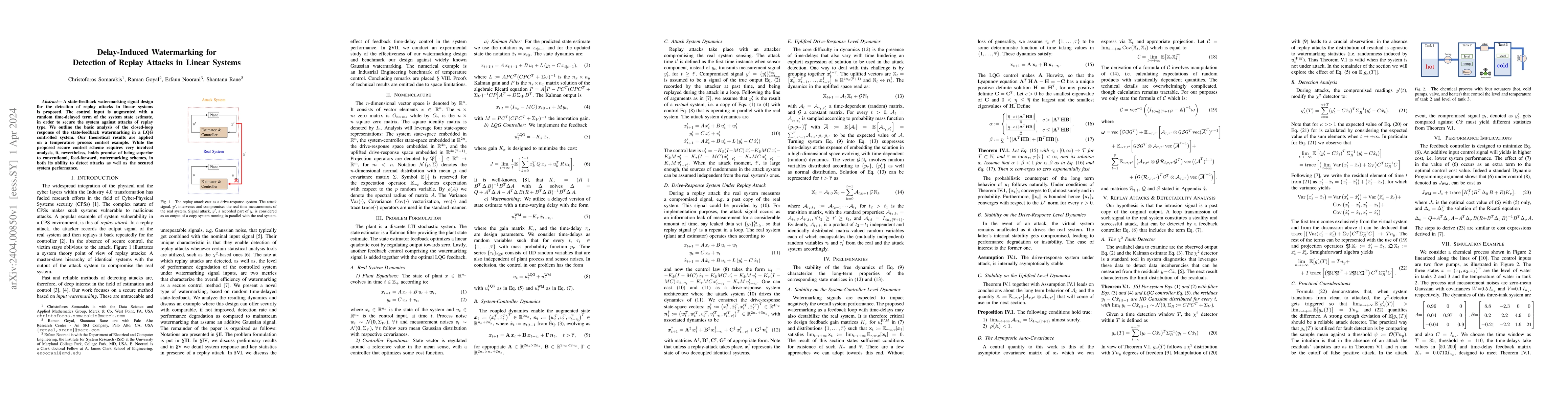 Thumbnail for Delay-Induced Watermarking for Detection of Replay Attacks in Linear
  Systems