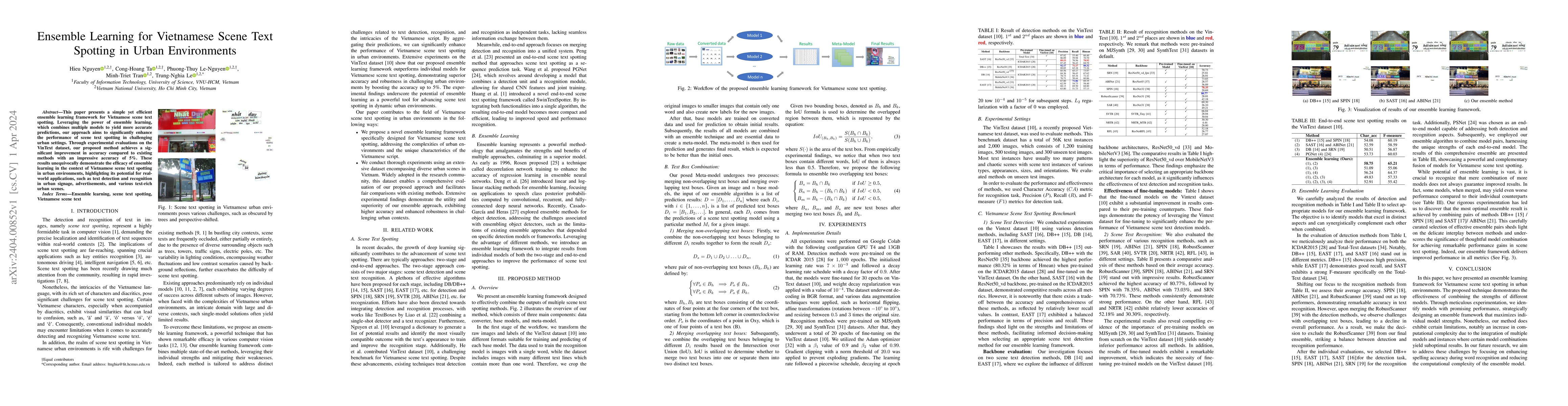 Thumbnail for Ensemble Learning for Vietnamese Scene Text Spotting in Urban
  Environments