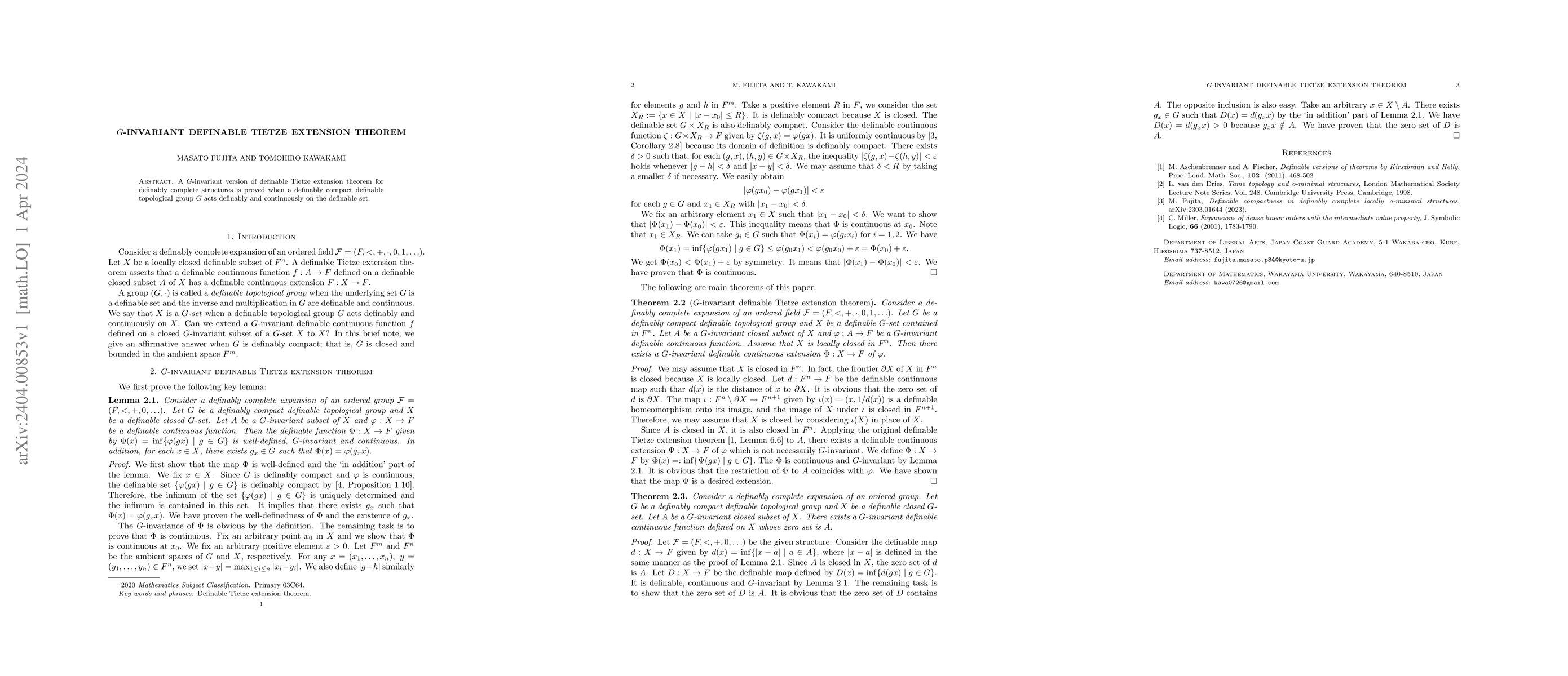 Thumbnail for $G$-invariant definable Tietze extension theorem
