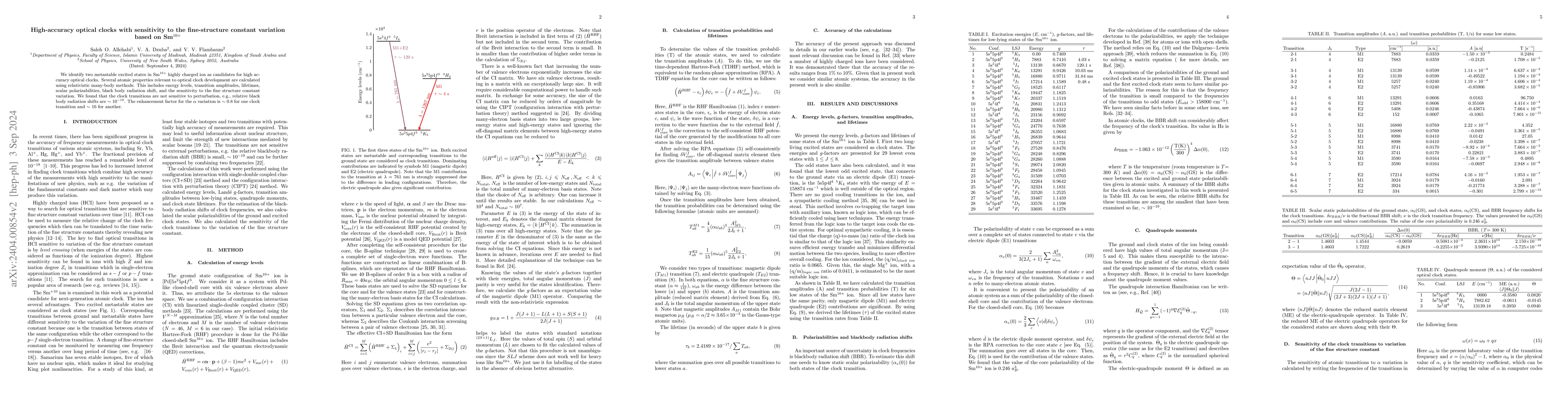 Thumbnail for High-accuracy optical clocks with sensitivity to the fine-structure
  constant variation based on Sm$ ^{10+} $
