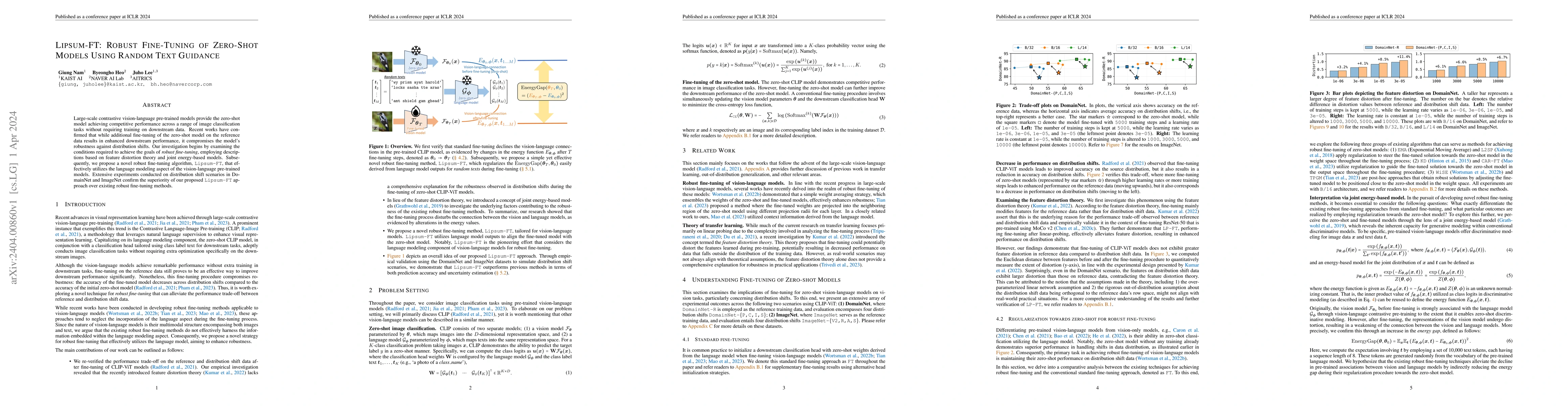 Thumbnail for Lipsum-FT: Robust Fine-Tuning of Zero-Shot Models Using Random Text
  Guidance