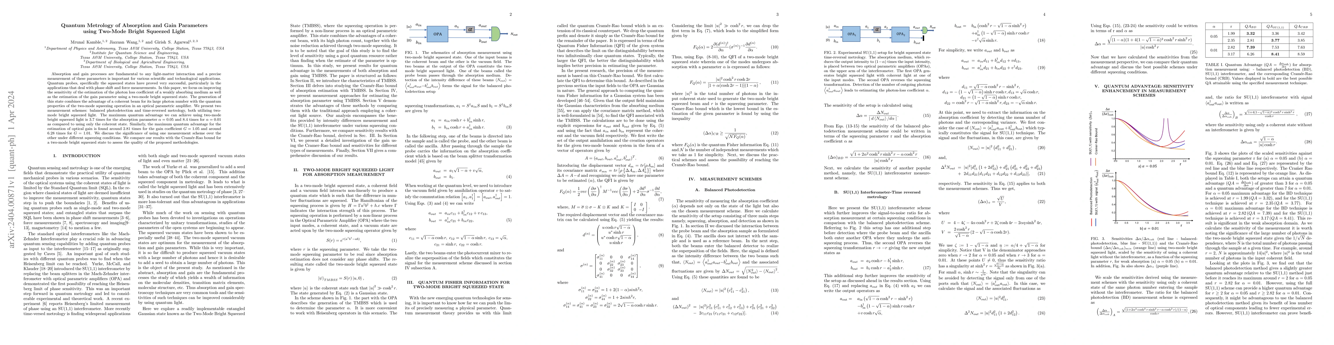 Thumbnail for Quantum Metrology of Absorption and Gain Parameters using Two-Mode
  Bright Squeezed Light