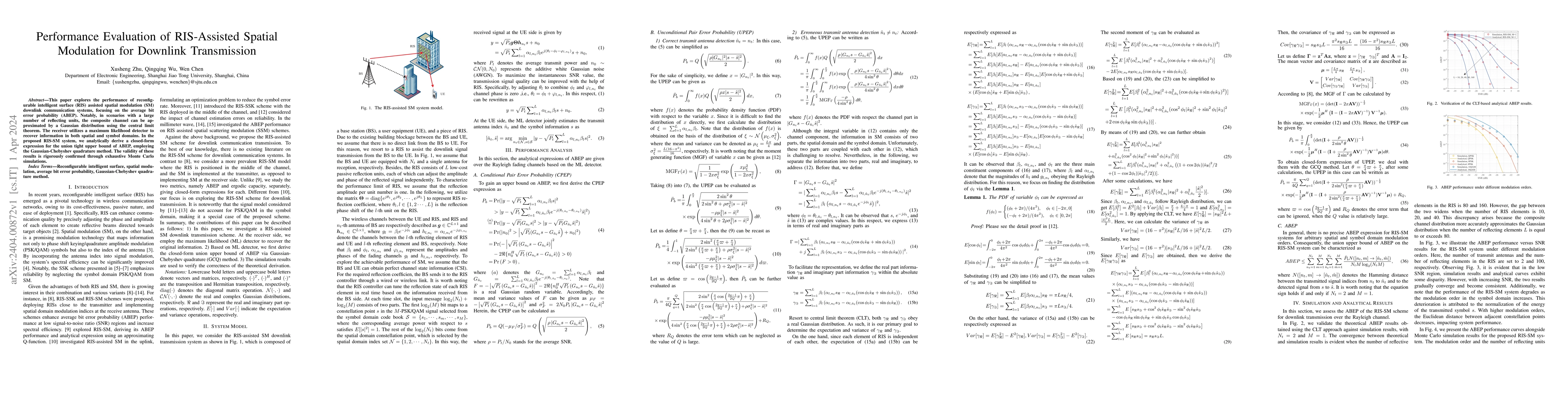 Thumbnail for Performance Evaluation of RIS-Assisted Spatial Modulation for Downlink
  Transmission