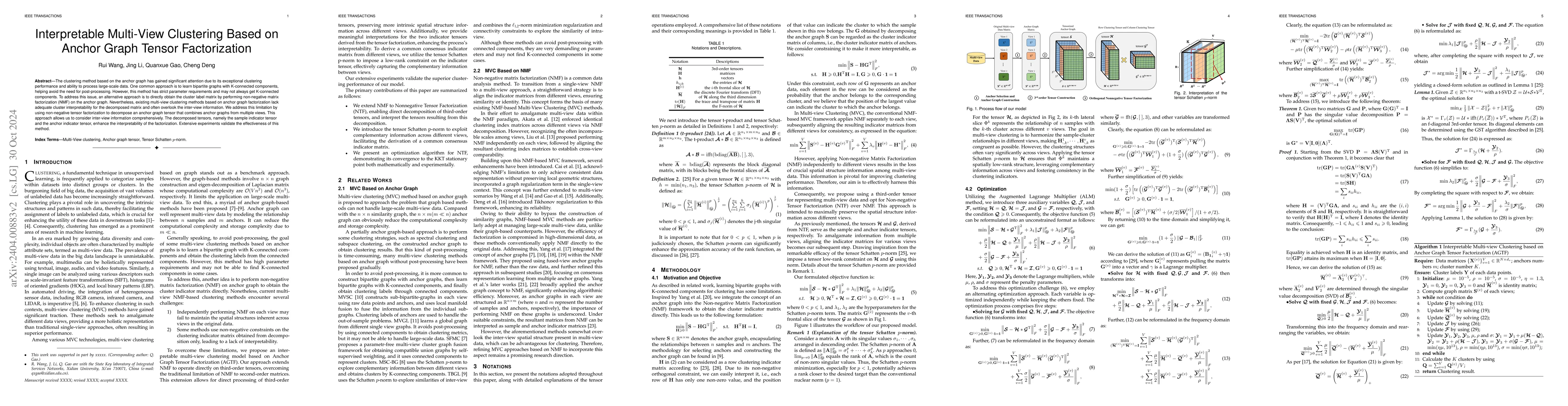 Thumbnail for Interpretable Multi-View Clustering Based on Anchor Graph Tensor
  Factorization