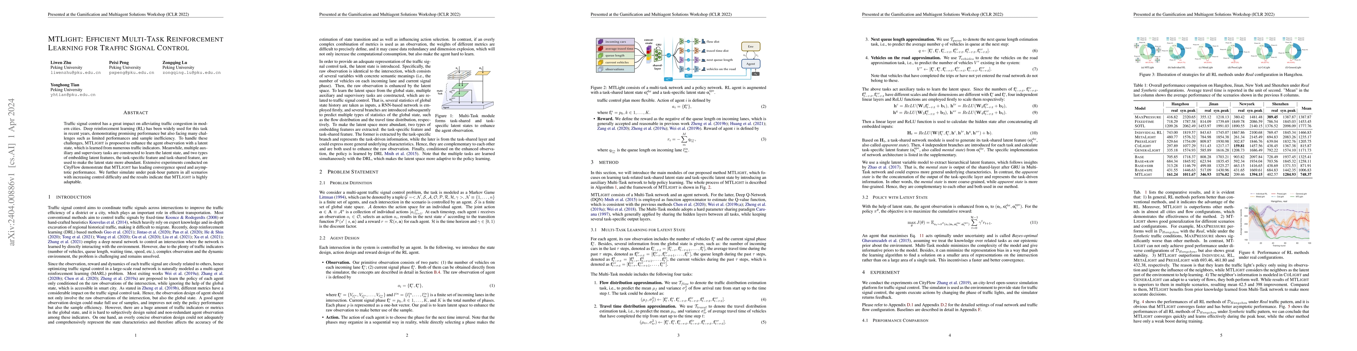 Thumbnail for MTLight: Efficient Multi-Task Reinforcement Learning for Traffic Signal
  Control