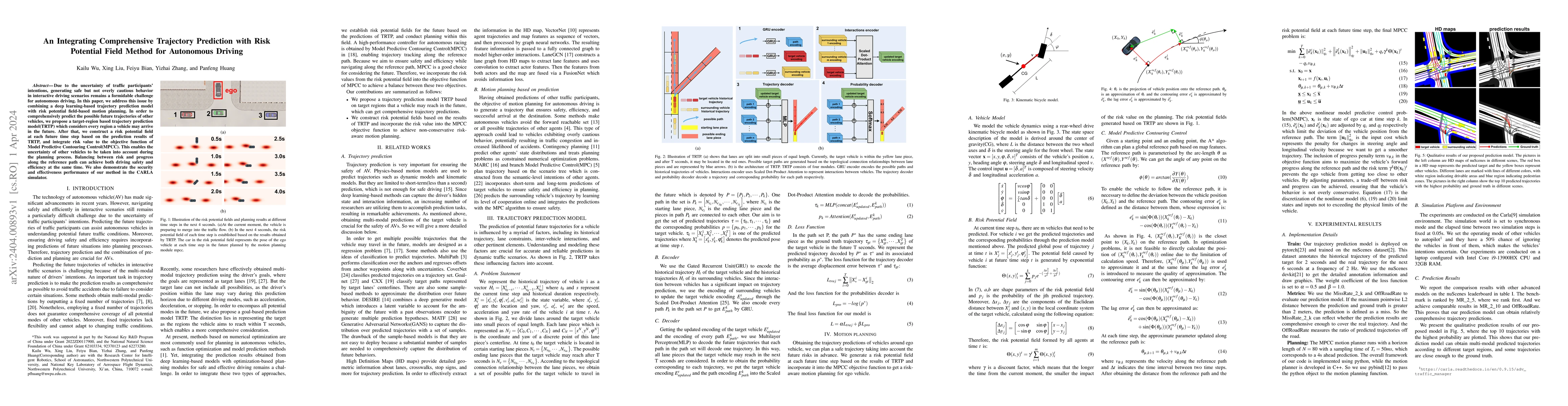 Thumbnail for An Integrating Comprehensive Trajectory Prediction with Risk Potential
  Field Method for Autonomous Driving