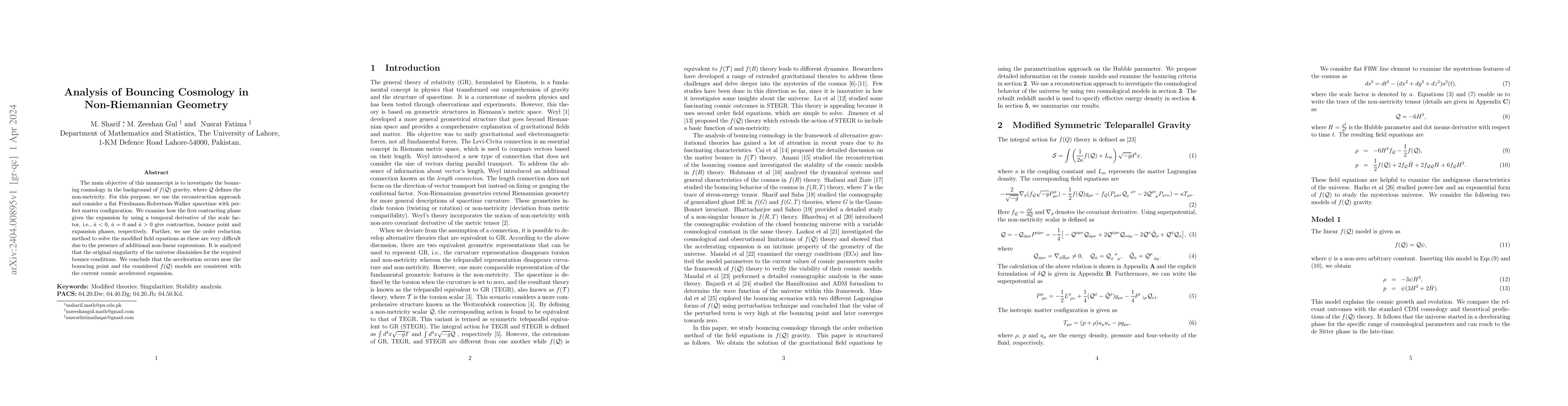 Thumbnail for Analysis of Bouncing Cosmology in Non-Riemannian Geometry