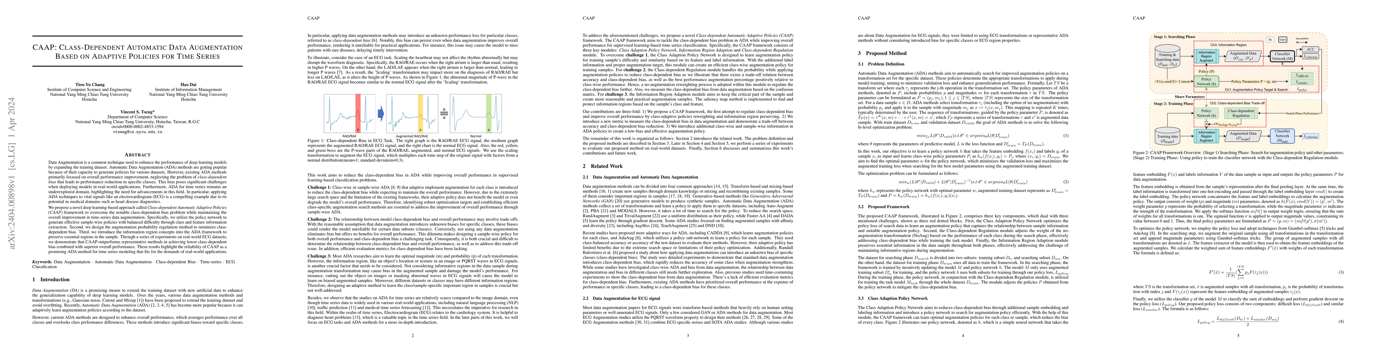 Thumbnail for CAAP: Class-Dependent Automatic Data Augmentation Based On Adaptive
  Policies For Time Series