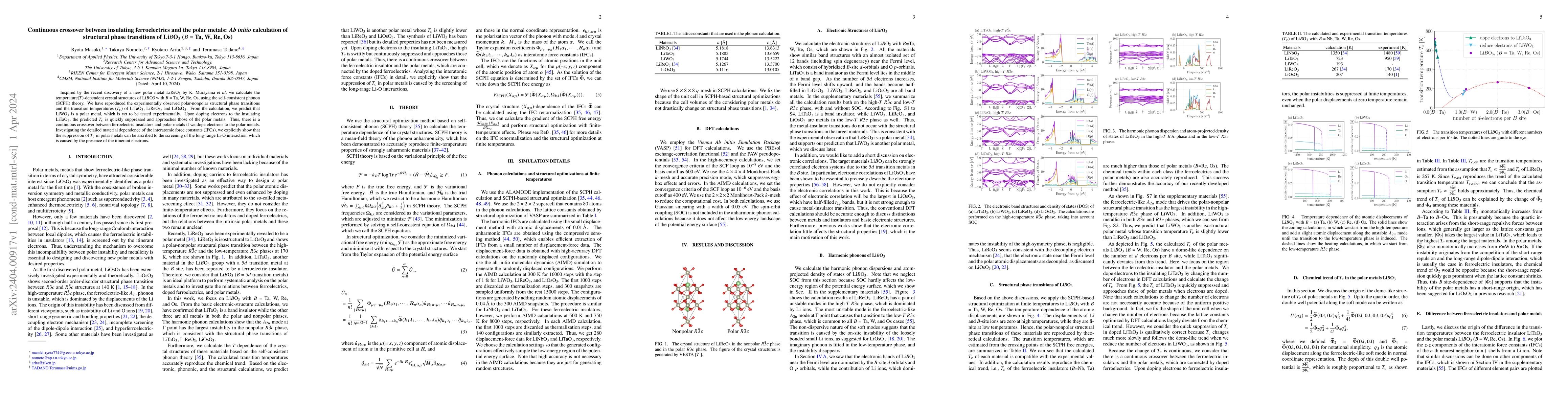 Thumbnail for Continuous crossover between insulating ferroelectrics and the polar
  metals: \textit{Ab initio} calculation of structural phase transitions of
  Li$B$O$_3$ ($B$ = Ta, W, Re, Os)