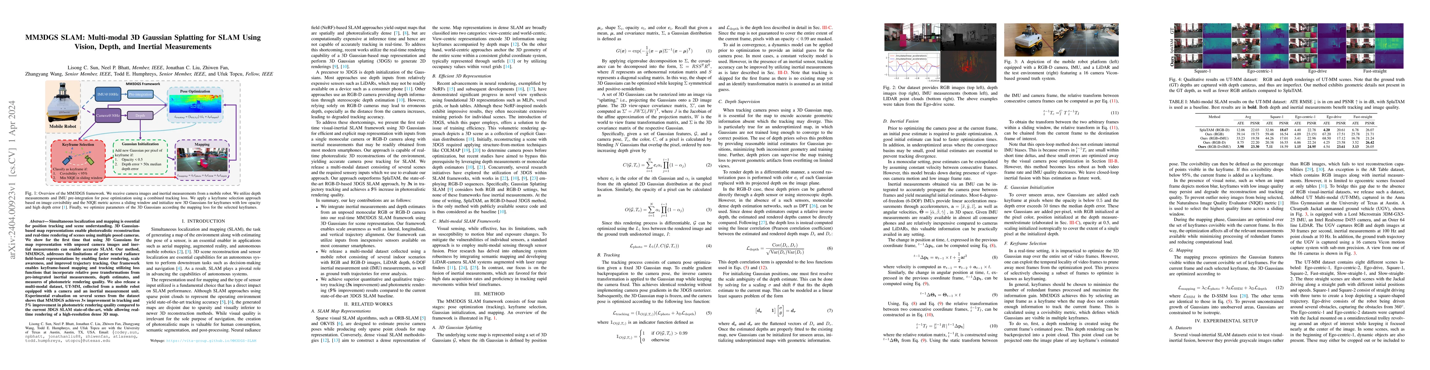 Thumbnail for MM3DGS SLAM: Multi-modal 3D Gaussian Splatting for SLAM Using Vision,
  Depth, and Inertial Measurements
