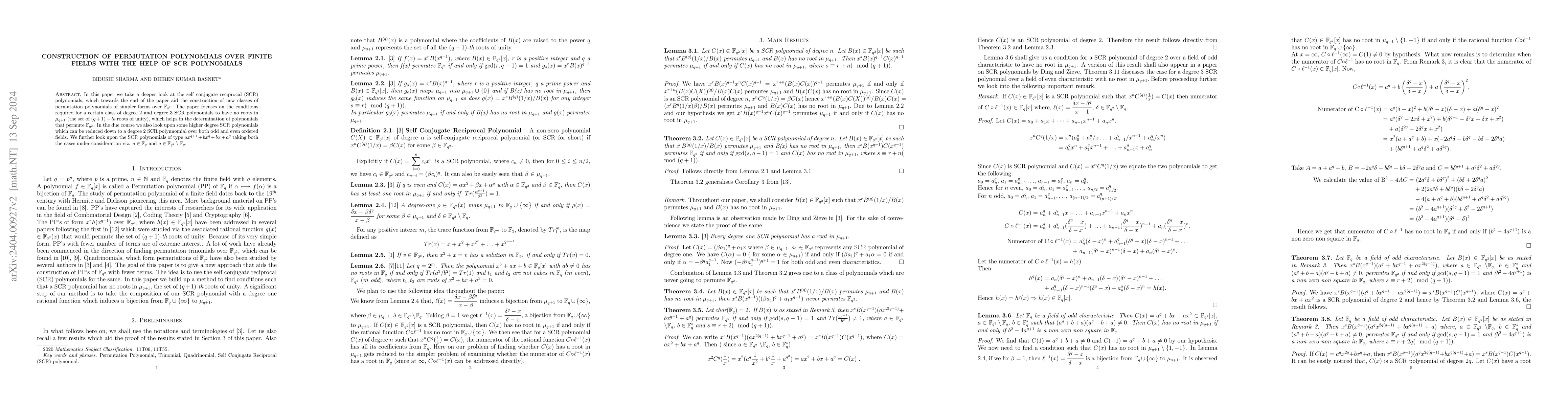 Thumbnail for Construction of Permutation Polynomials over Finite Fields with the help
  of SCR polynomials