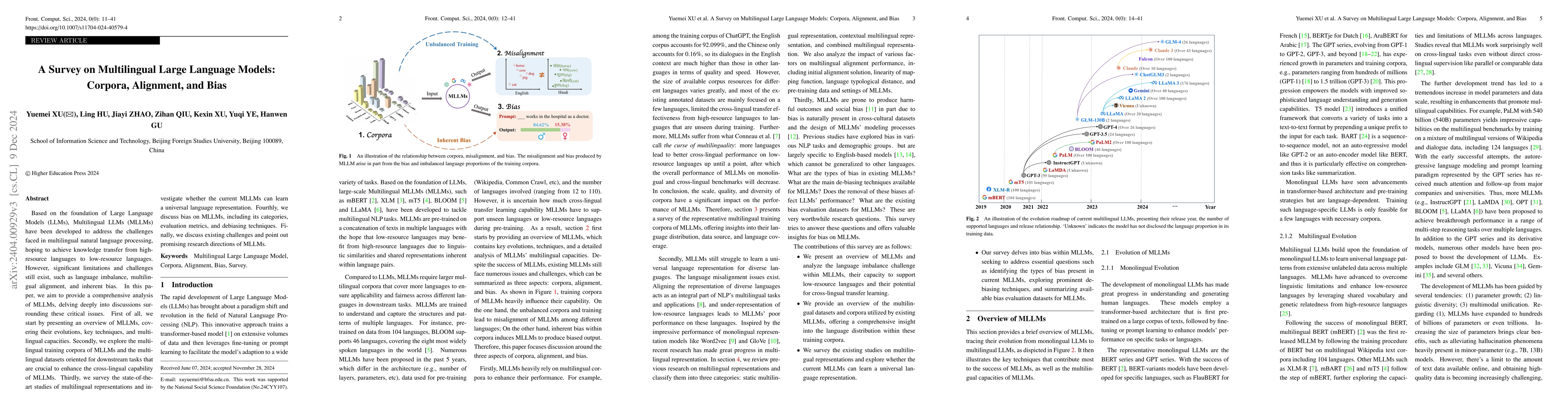 Thumbnail for A Survey on Multilingual Large Language Models: Corpora, Alignment, and
  Bias