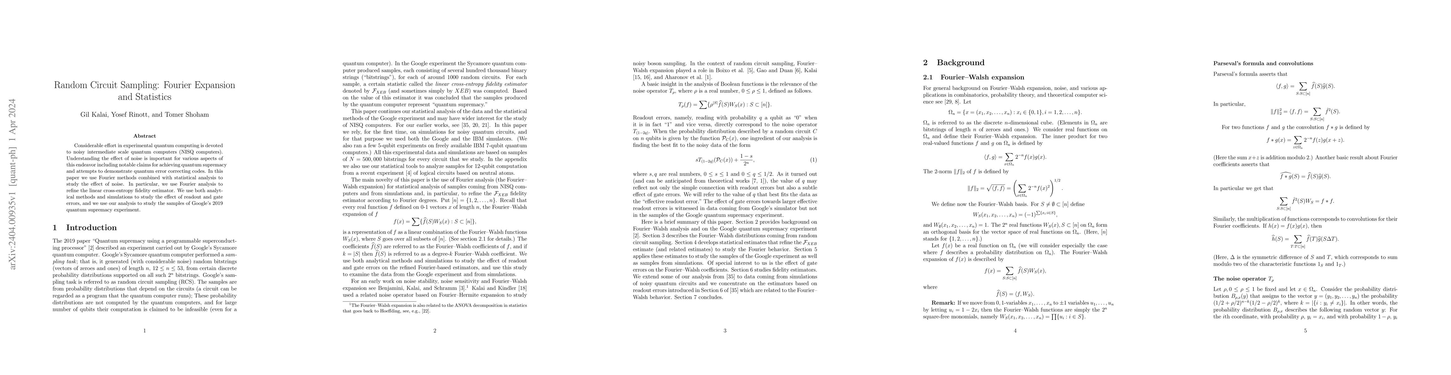 Thumbnail for Random Circuit Sampling: Fourier Expansion and Statistics