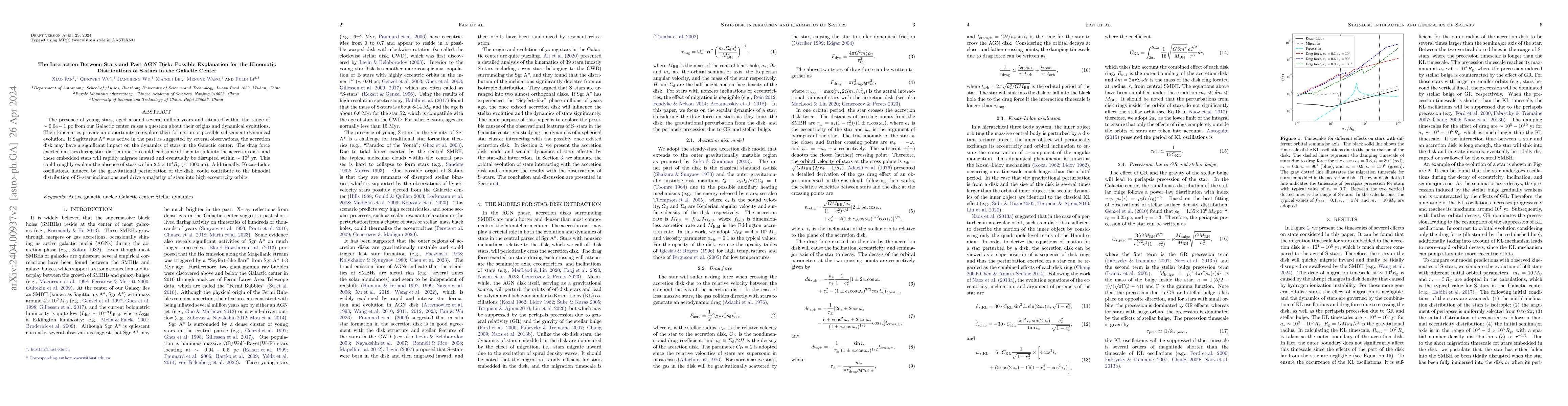 Thumbnail for The Interaction Between Stars and Past AGN Disk: Possible Explanation
  for the Kinematic Distributions of S-stars in the Galactic Center