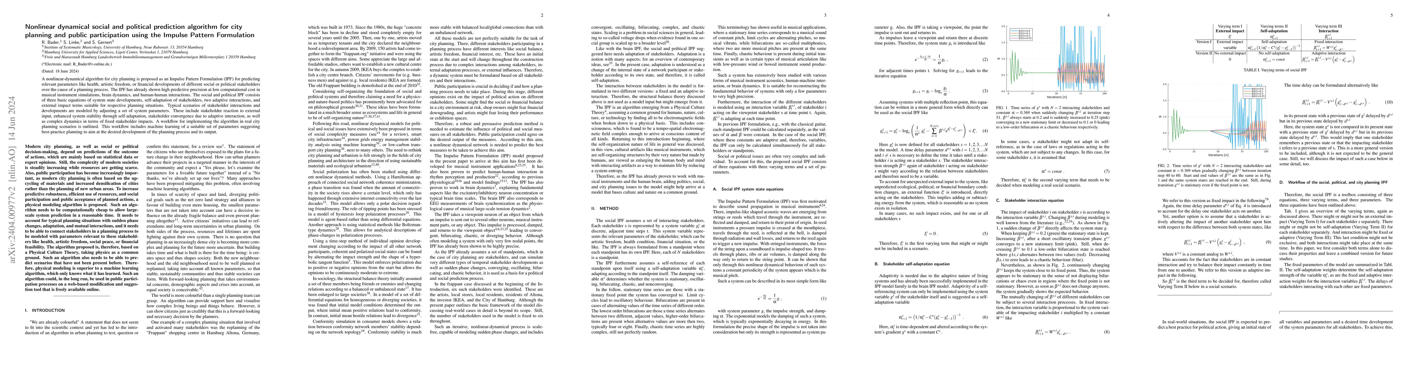 Thumbnail for Nonlinear dynamical social and political prediction algorithm for city
  planning and public participation using the Impulse Pattern Formulation