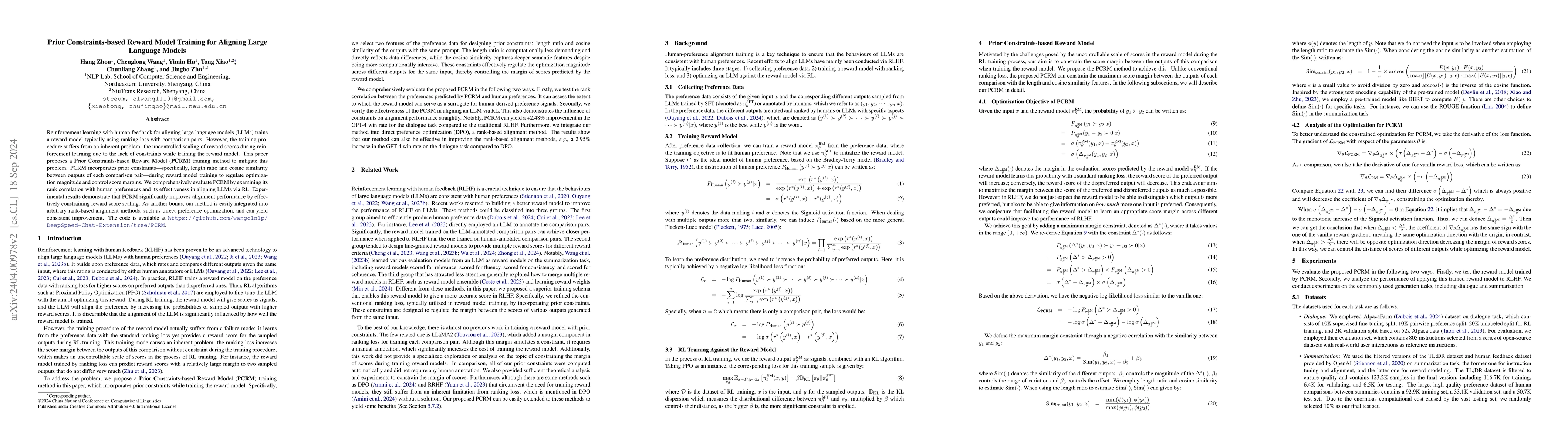 Thumbnail for Prior Constraints-based Reward Model Training for Aligning Large
  Language Models
