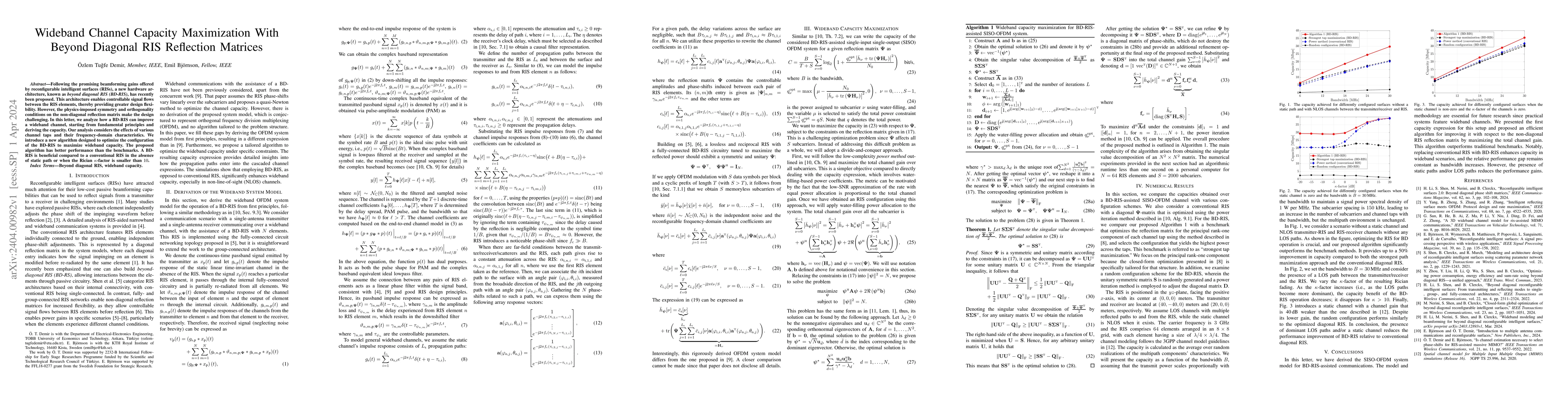 Thumbnail for Wideband Channel Capacity Maximization With Beyond Diagonal RIS
  Reflection Matrices