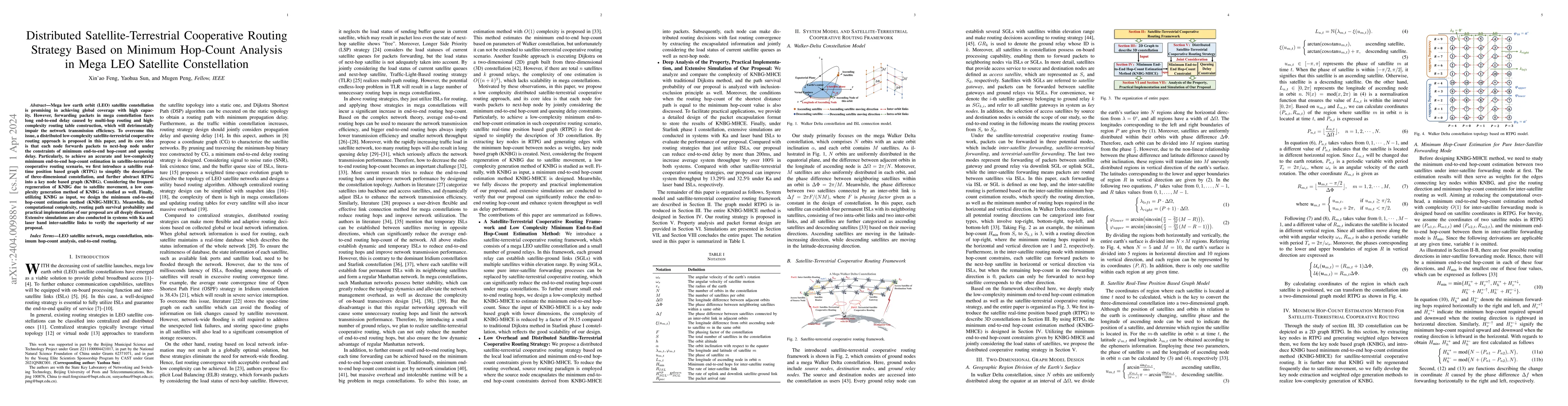 Thumbnail for Distributed Satellite-Terrestrial Cooperative Routing Strategy Based on
  Minimum Hop-Count Analysis in Mega LEO Satellite Constellation