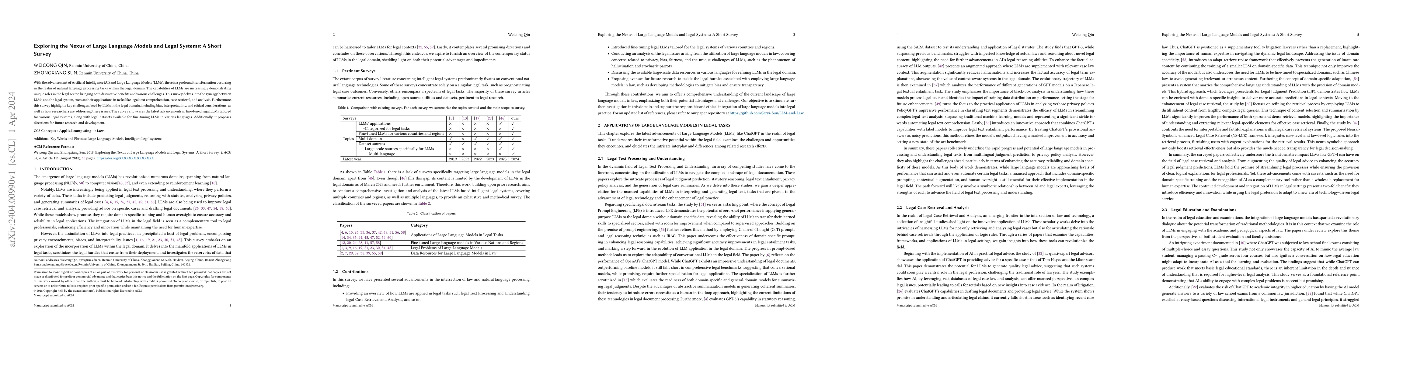 Thumbnail for Exploring the Nexus of Large Language Models and Legal Systems: A Short
  Survey