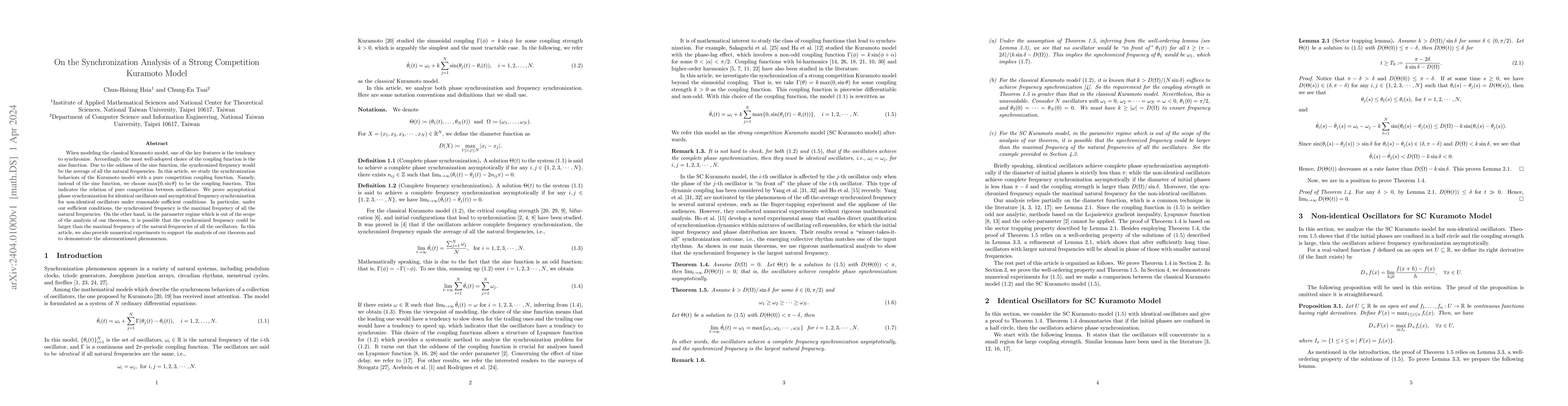 Thumbnail for On the Synchronization Analysis of a Strong Competition Kuramoto Model