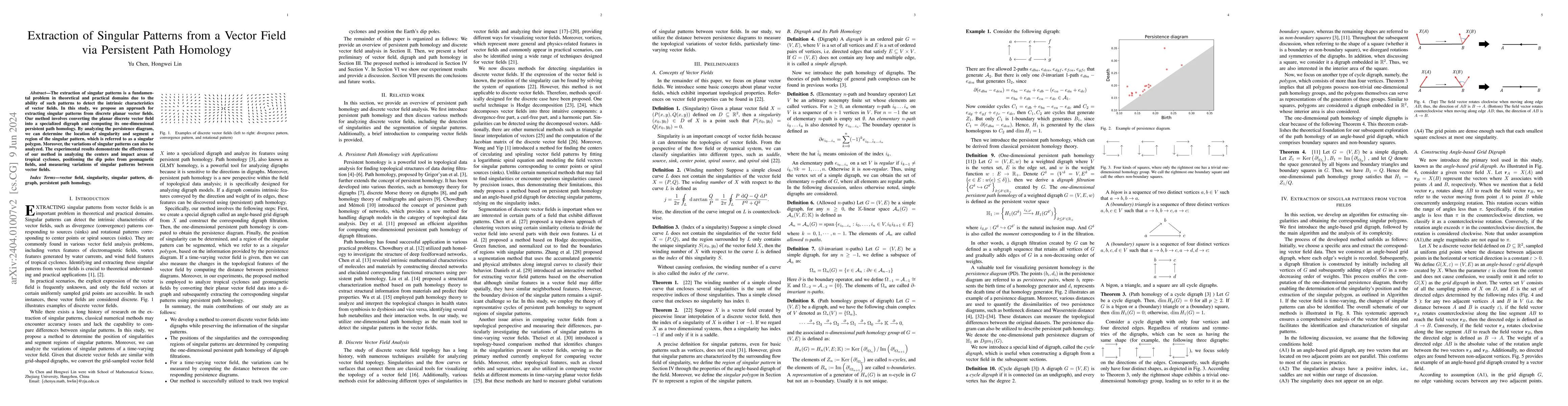 Thumbnail for Extraction of Singular Patterns from a Vector Field via Persistent Path
  Homology