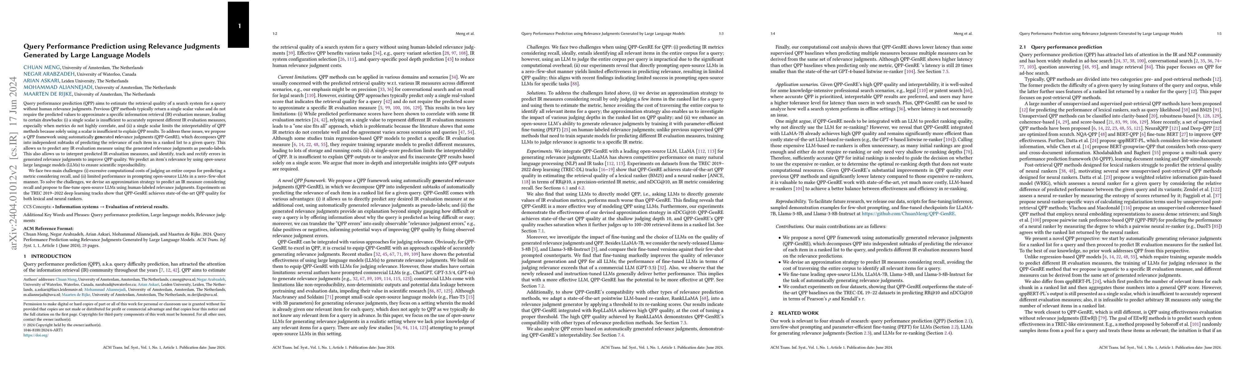 Thumbnail for Query Performance Prediction using Relevance Judgments Generated by
  Large Language Models