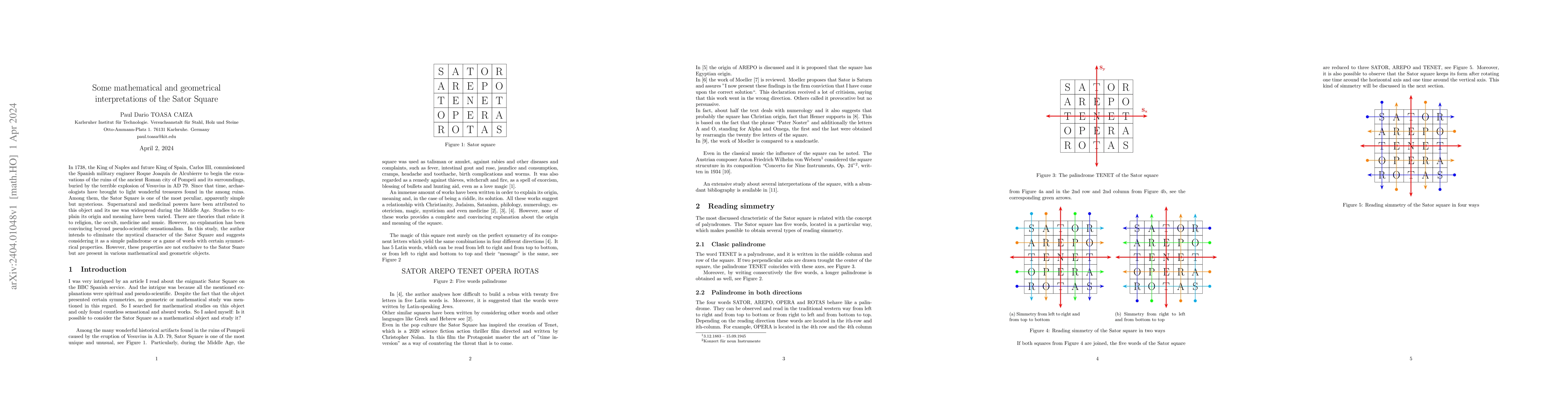 Thumbnail for Some mathematical and geometrical interpretations of the Sator Square