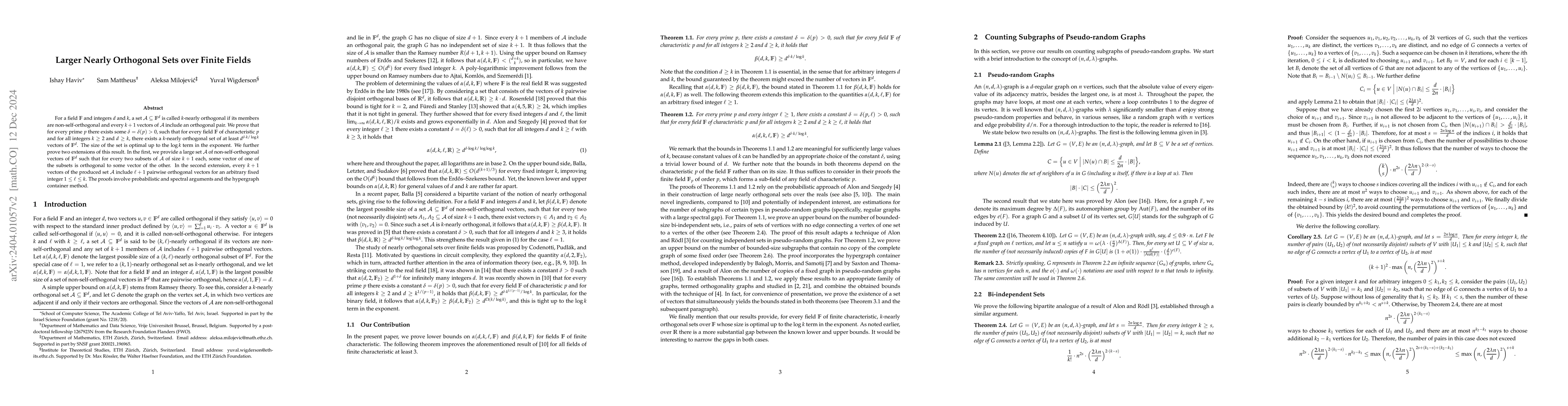 Thumbnail for Larger Nearly Orthogonal Sets over Finite Fields