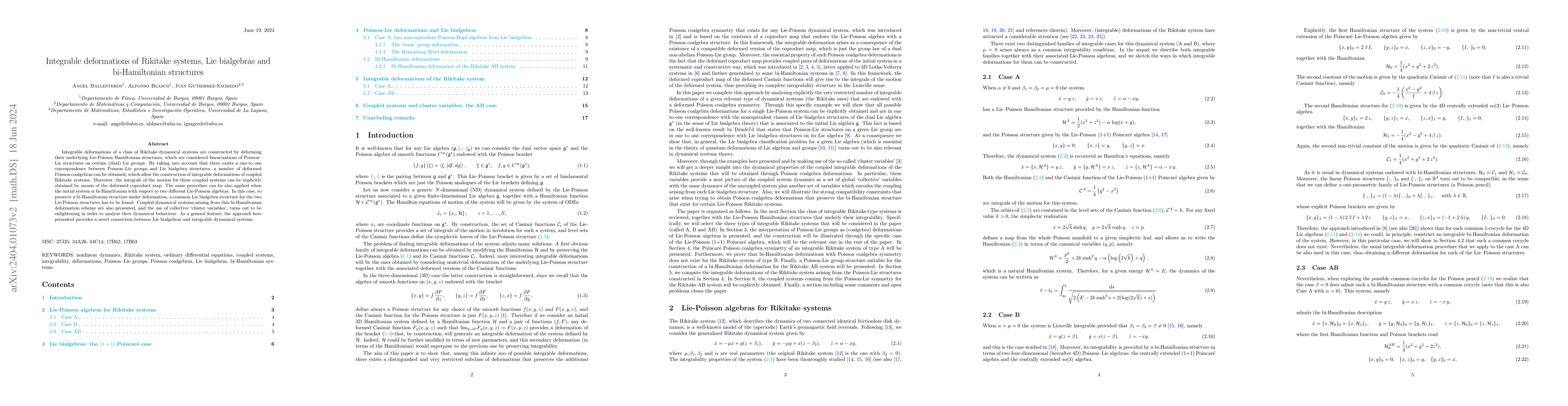 Thumbnail for Integrable deformations of Rikitake systems, Lie bialgebras and
  bi-Hamiltonian structures