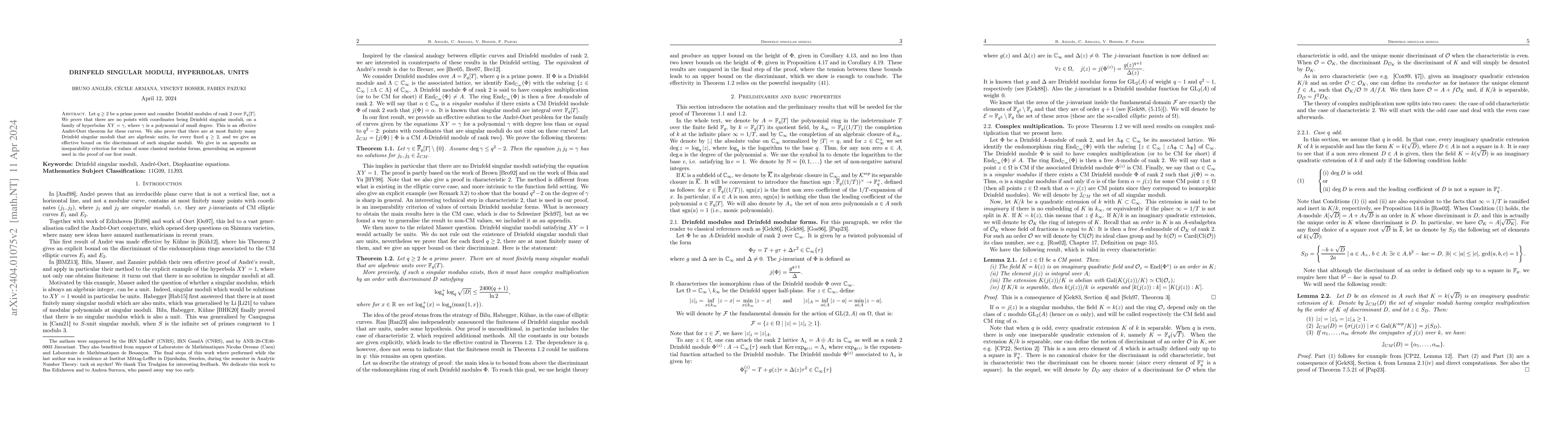 Thumbnail for Drinfeld singular moduli, hyperbolas, units