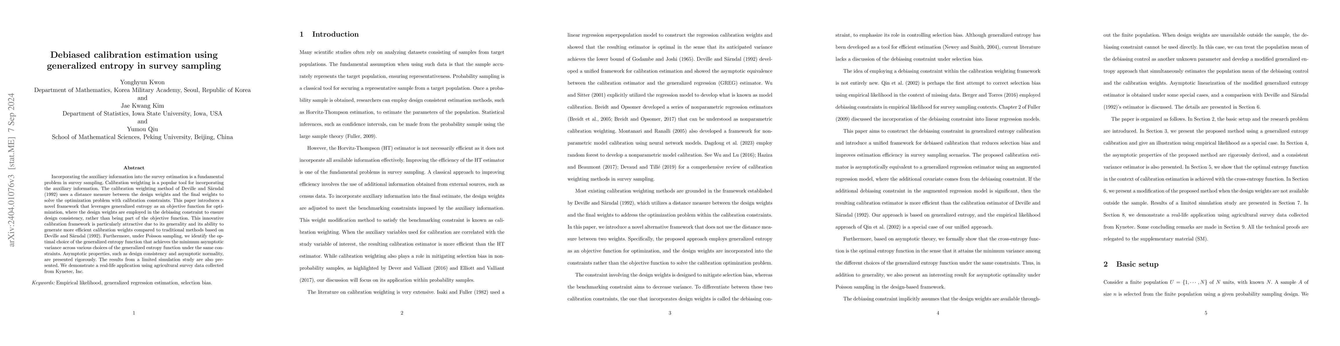 Thumbnail for Debiased calibration estimation using generalized entropy in survey
  sampling