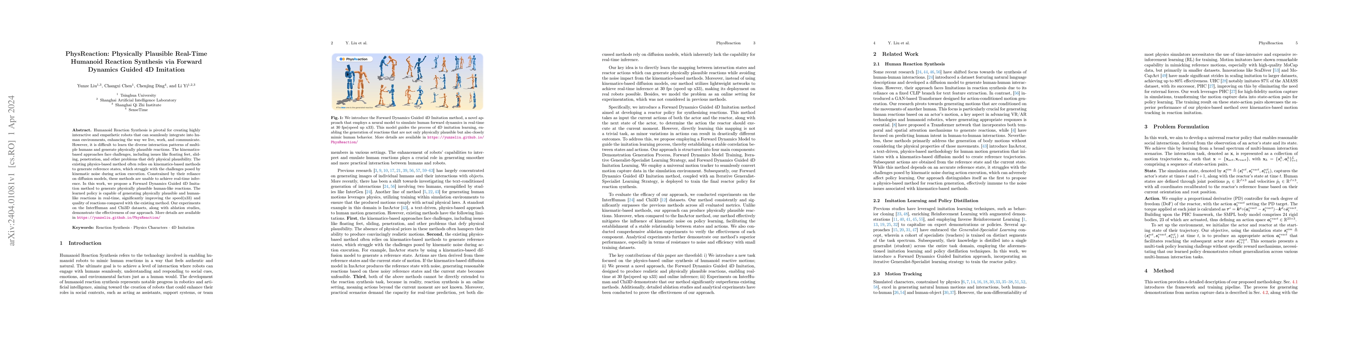 Thumbnail for PhysReaction: Physically Plausible Real-Time Humanoid Reaction Synthesis
  via Forward Dynamics Guided 4D Imitation
