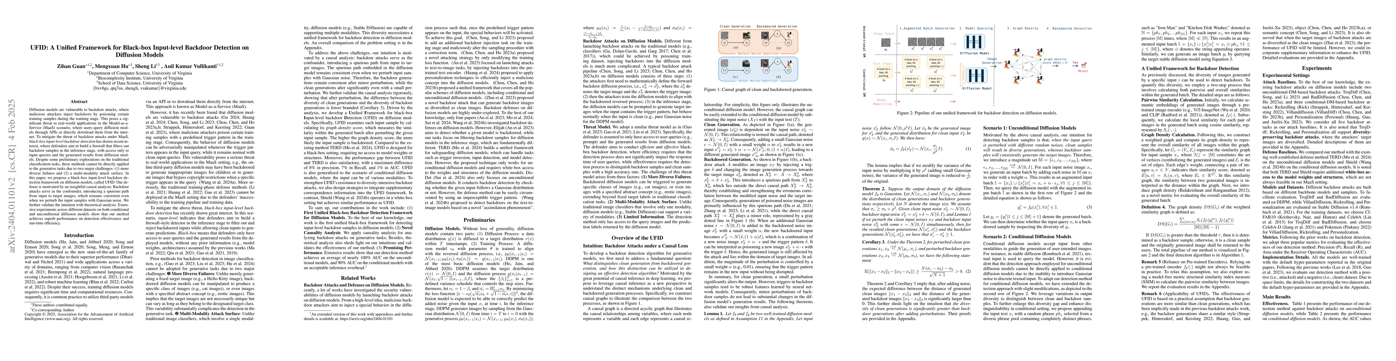 Thumbnail for UFID: A Unified Framework for Input-level Backdoor Detection on
  Diffusion Models