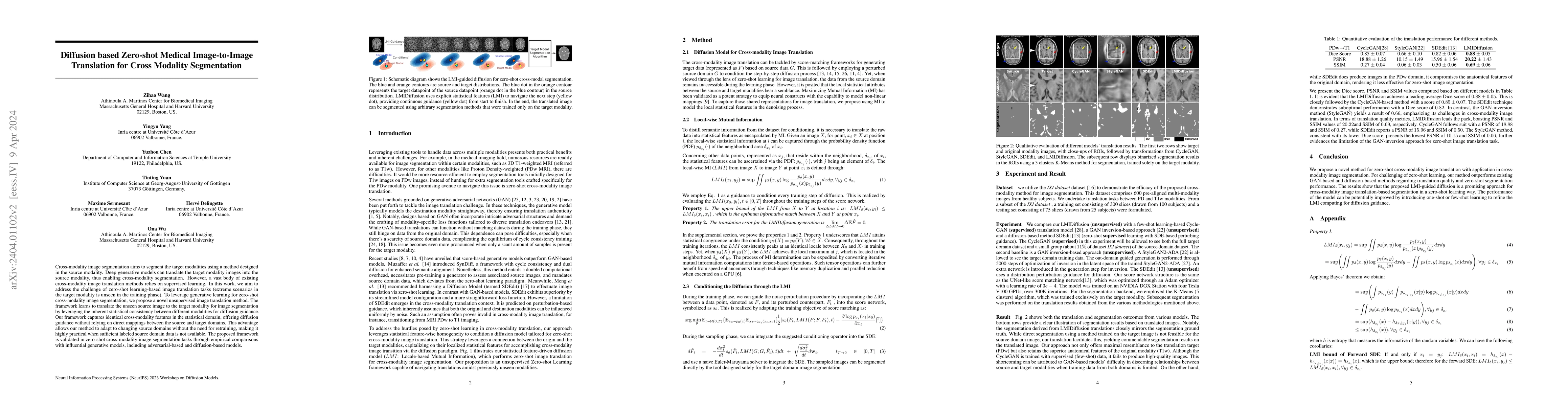 Thumbnail for Diffusion based Zero-shot Medical Image-to-Image Translation for Cross
  Modality Segmentation