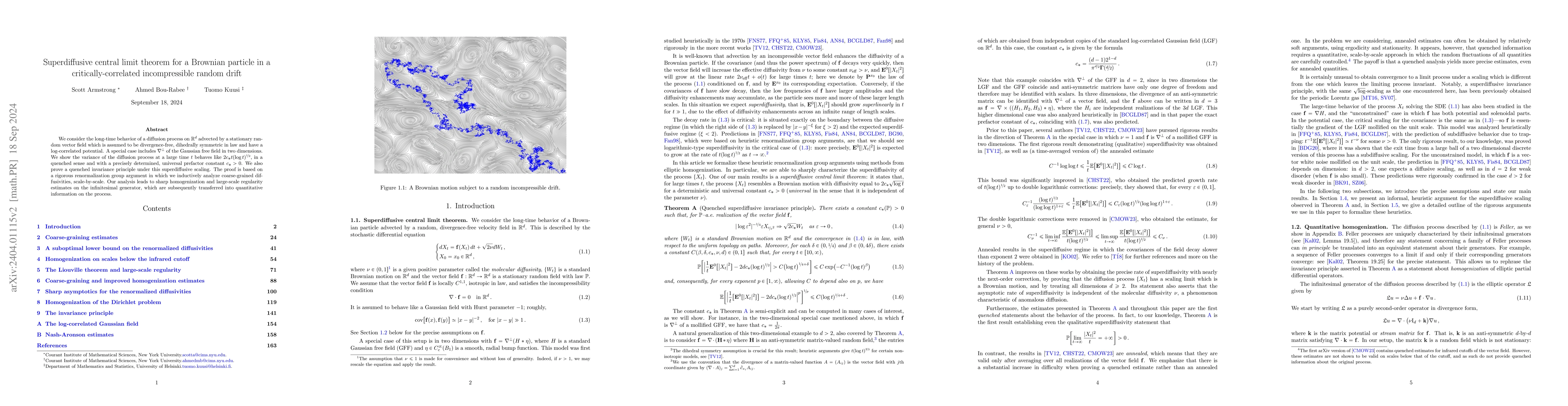 Thumbnail for Superdiffusive central limit theorem for a Brownian particle in a
  critically-correlated incompressible random drift