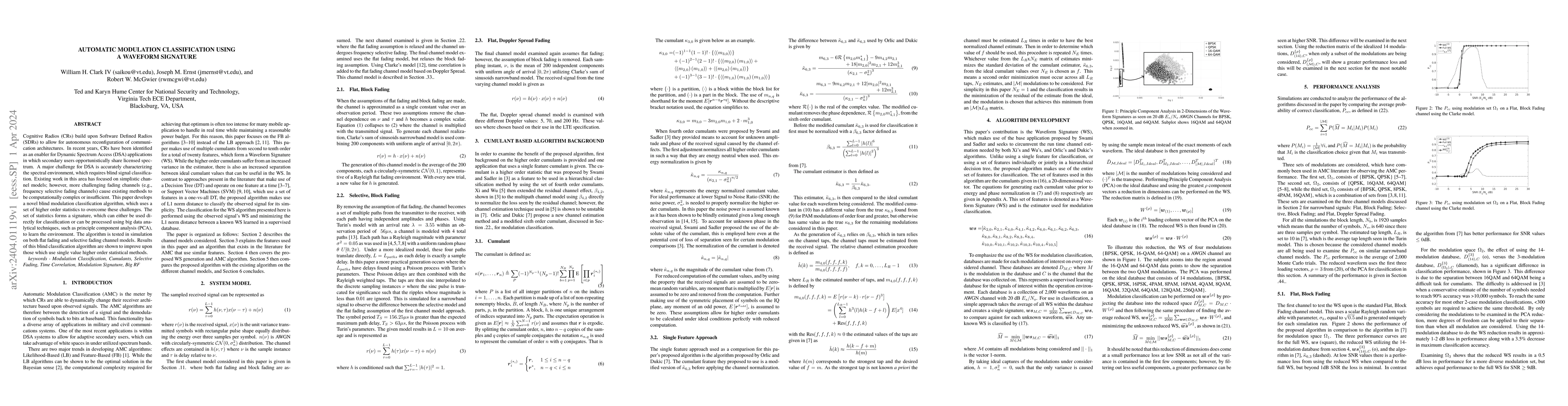 Thumbnail for Automatic Modulation Classification using a Waveform Signature