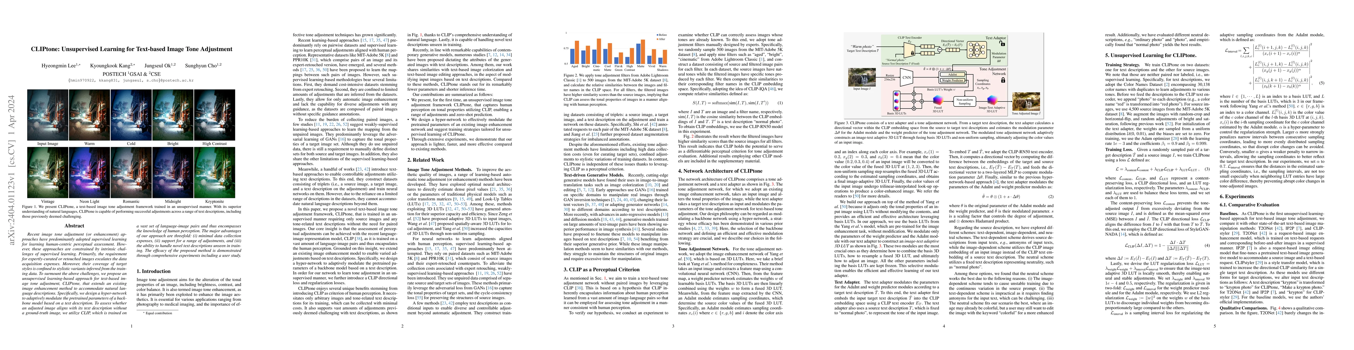 Thumbnail for CLIPtone: Unsupervised Learning for Text-based Image Tone Adjustment