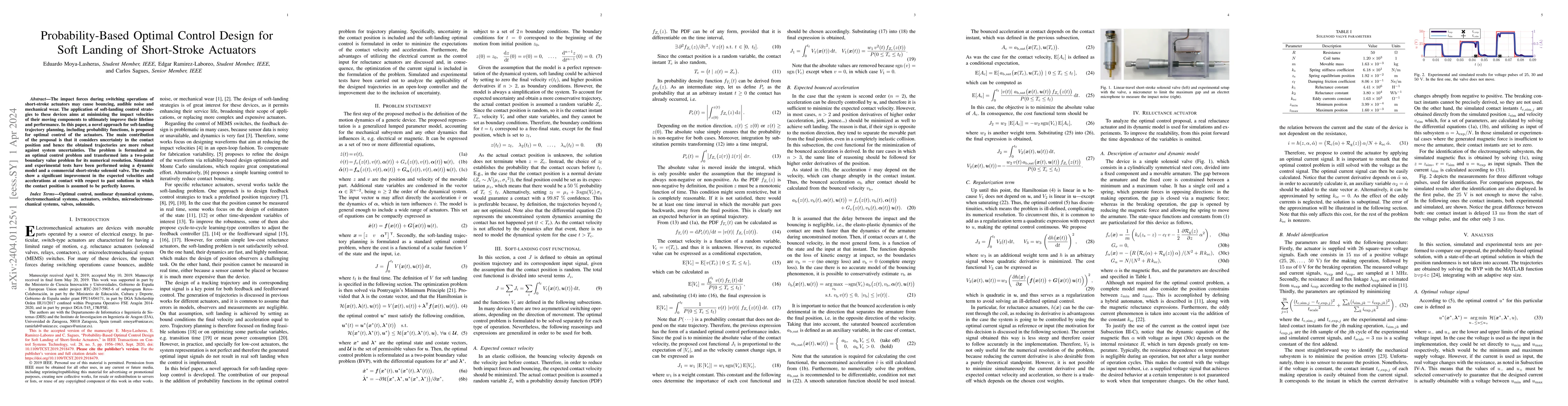 Thumbnail for Probability-Based Optimal Control Design for Soft Landing of
  Short-Stroke Actuators